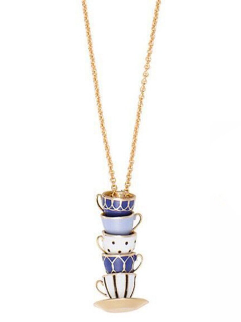 Alice In Wonderland White And Blue Teacup Necklace